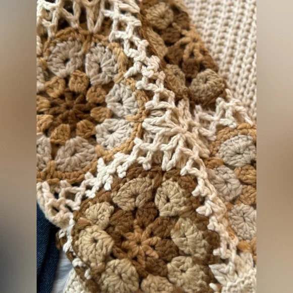 Beige ivory Flower floral granny embroidered cardigan boho bohemian sweater - Picture 12 of 16